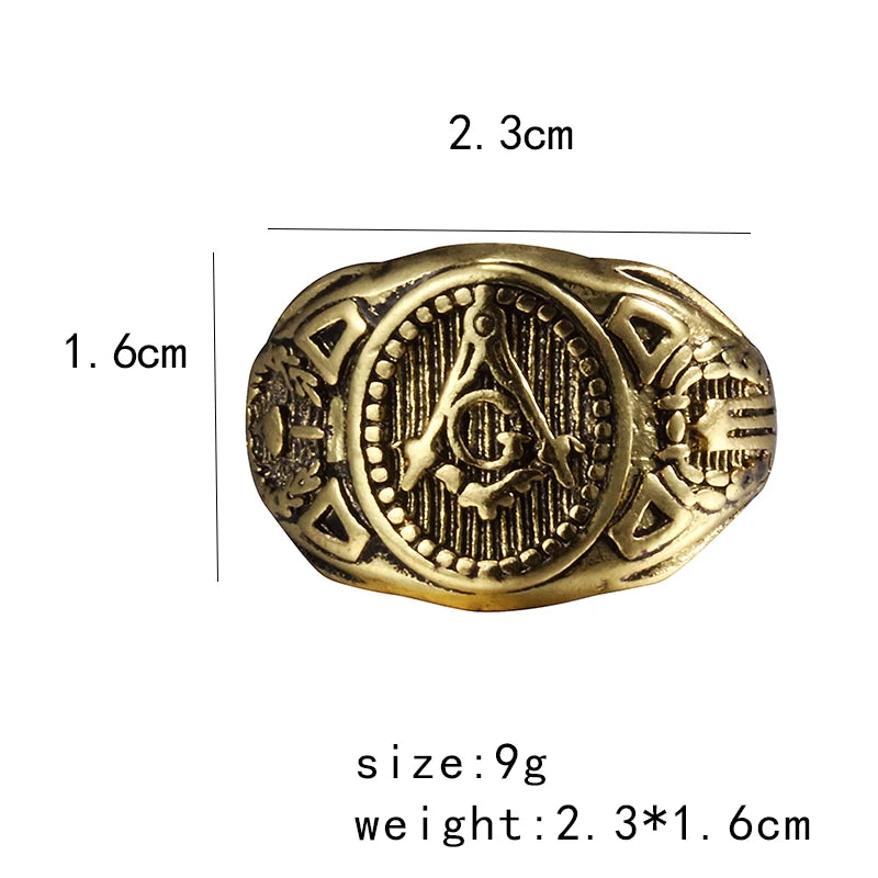 Dimension diagram for antiqued oval Masonic signet