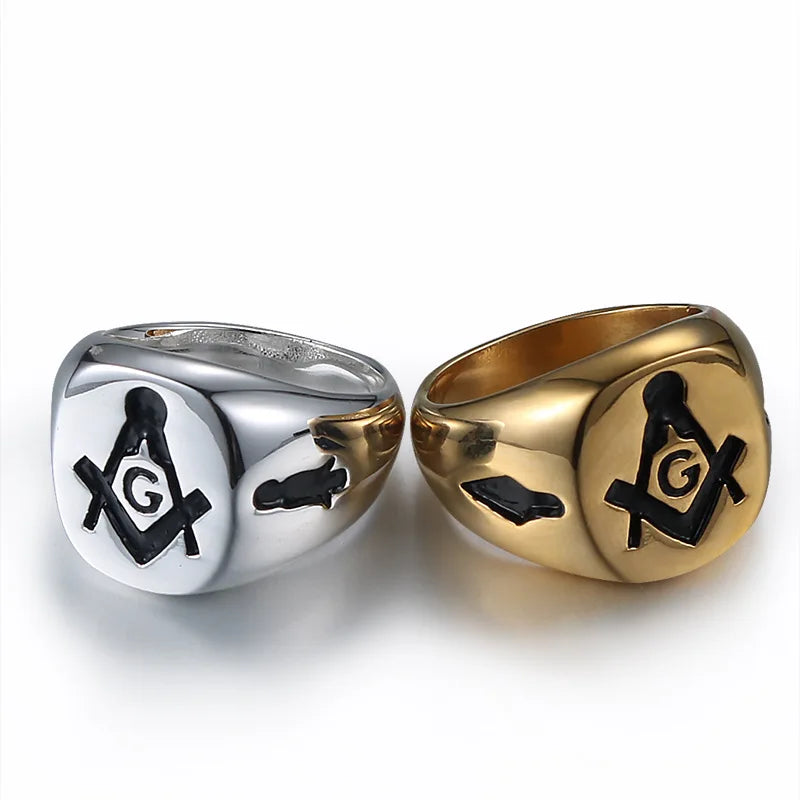 Gold-tone and silver-tone polished square Masonic signets