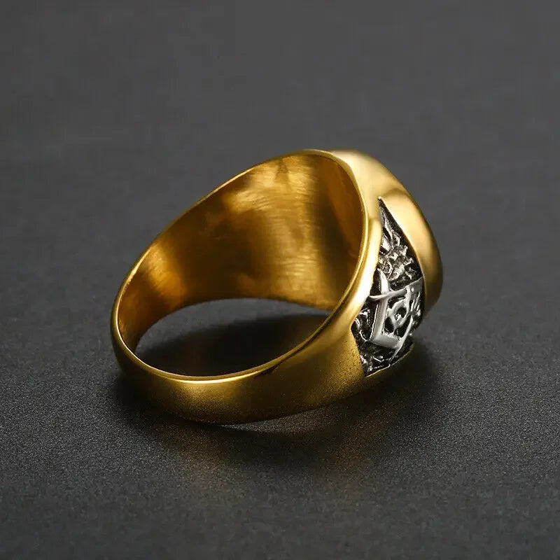 Rear of two-tone Masonic ring showing gold-tone interior