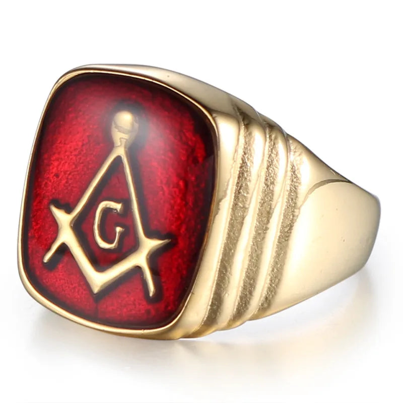 Front of gold-tone red Masonic signet