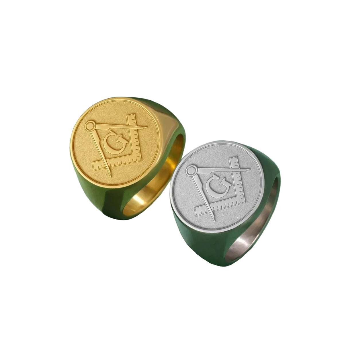 Gold-tone and silver-tone round engraved Masonic rings