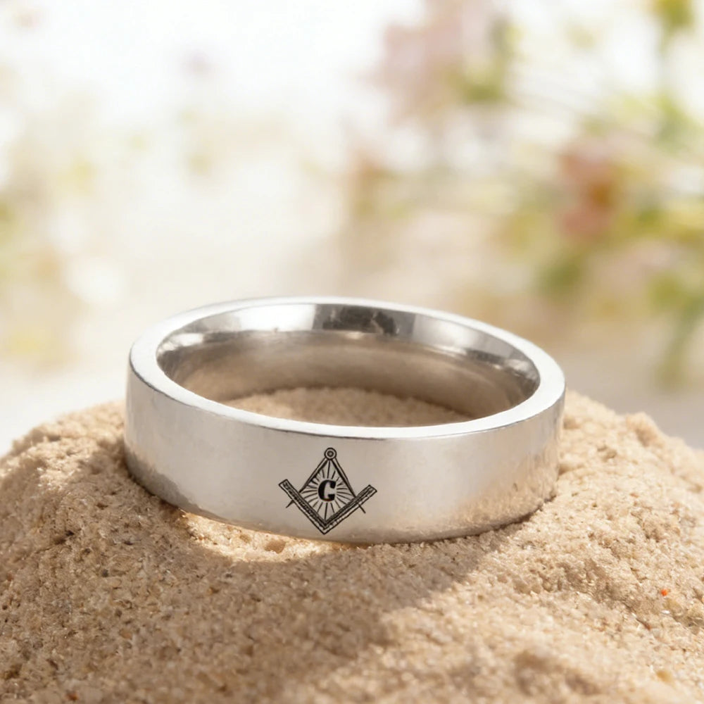 Silver-tone Masonic band with brushed-looking outer surface