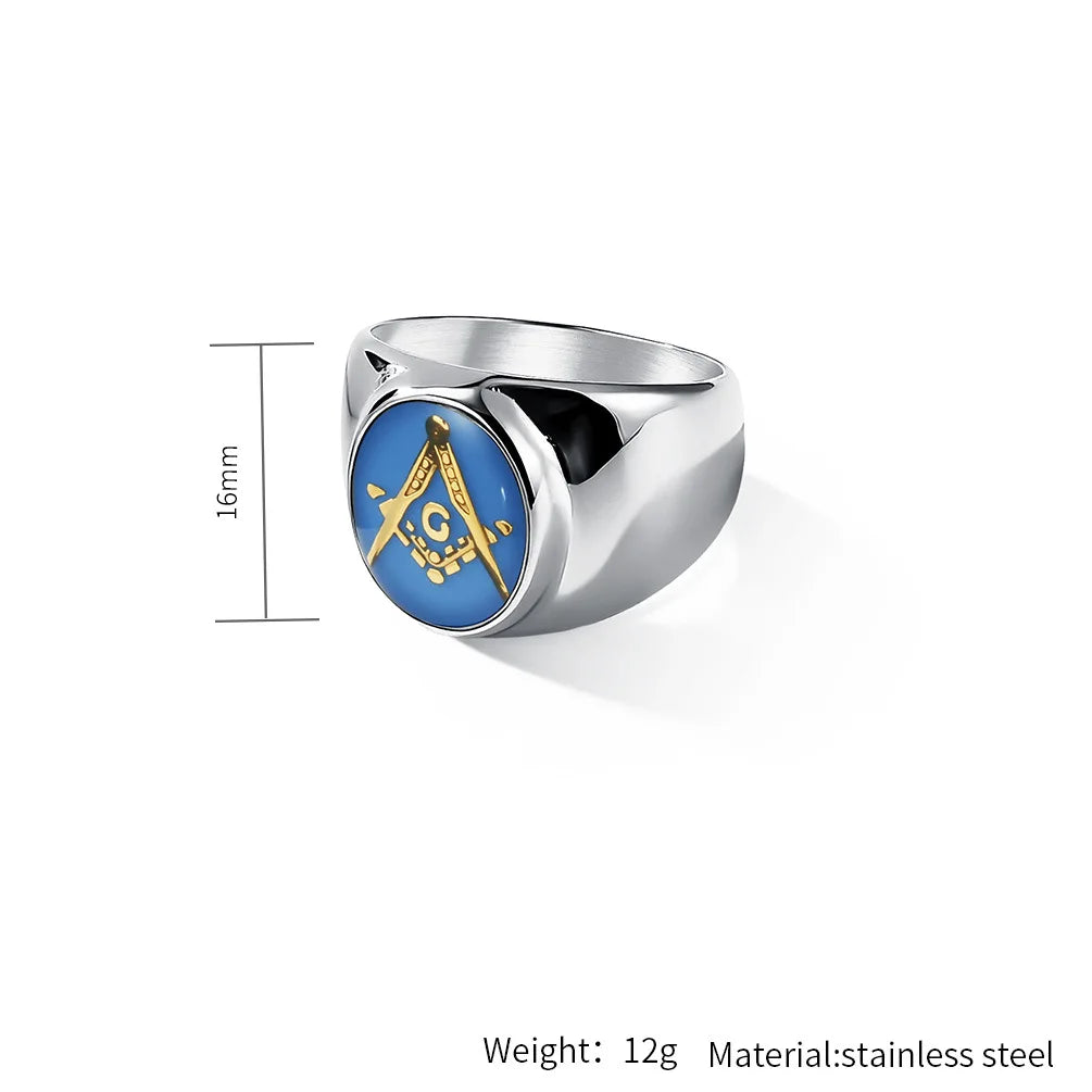 Dimension diagram for round blue Masonic signet