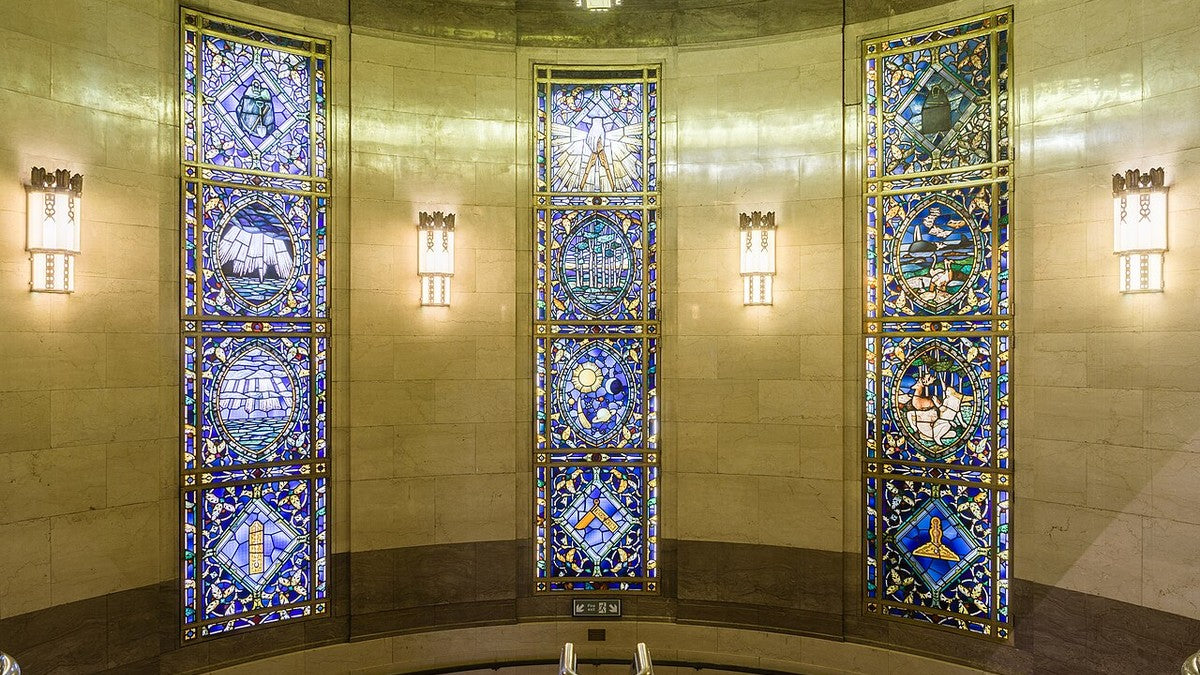 Stained-glass windows at Freemasons’ Hall in London