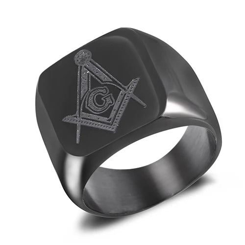 Angled black cushion-face Masonic signet