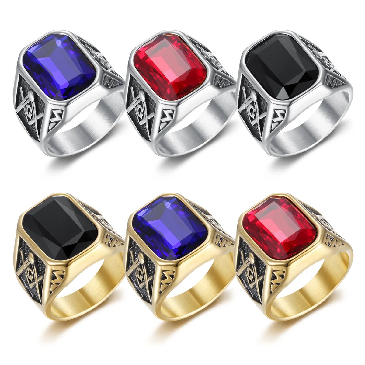 Six Masonic stone signets in black red and blue styles