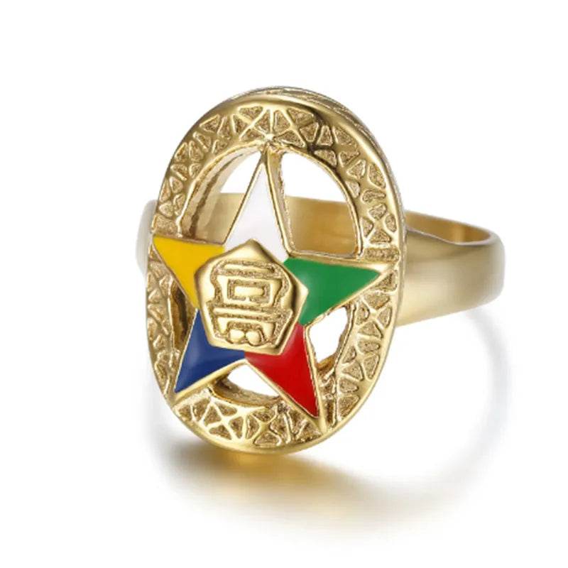 Gold-tone Order of the Eastern Star ring with openwork oval frame